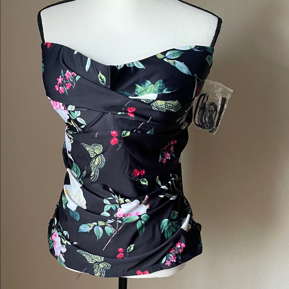 Nine West Butterfly Rose Swim Tankini Top . NEW . Straps in bag attached